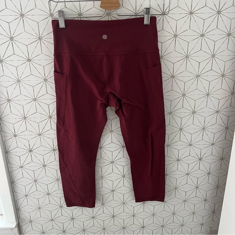 Athleta Maroon Crop Leggings with Pockets